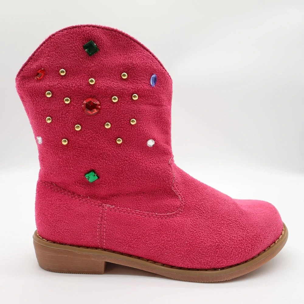 L'Amour Western Boots Girls Size 13 Fuchsia Textile Jeweled Studded Cowboy V8400